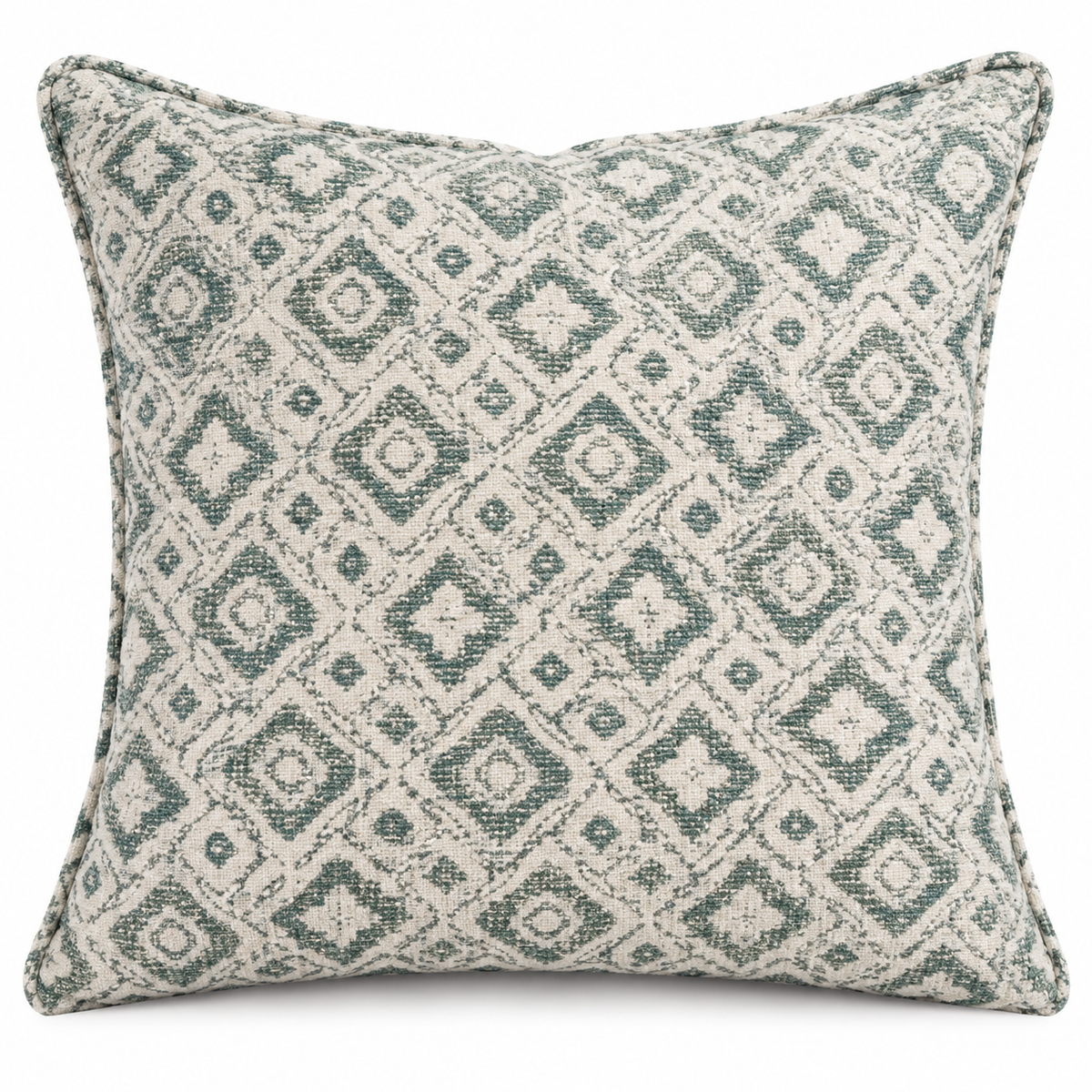 Geometric Pattern Decorative Cushion – Sea Foam &Ivory – 50 × 50 cm