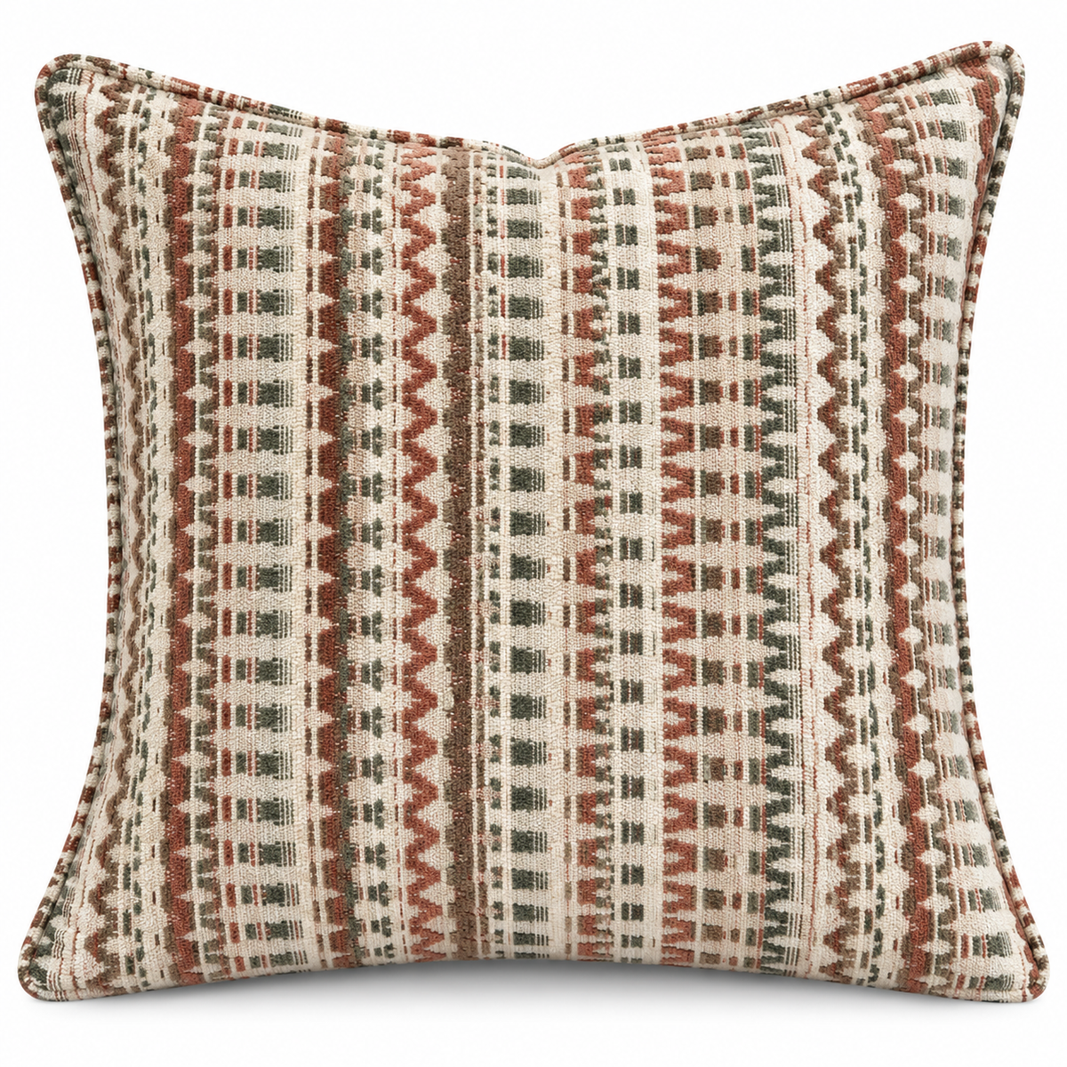 Geometric Pattern Decorative Cushion – Olive &Terracotta – 50 × 50 cm
