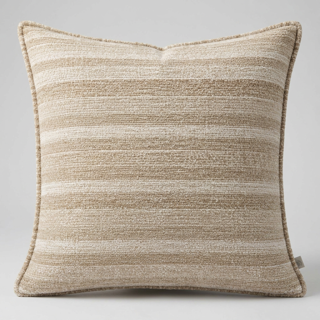 Textured Striped Decorative Cushion – Ivory