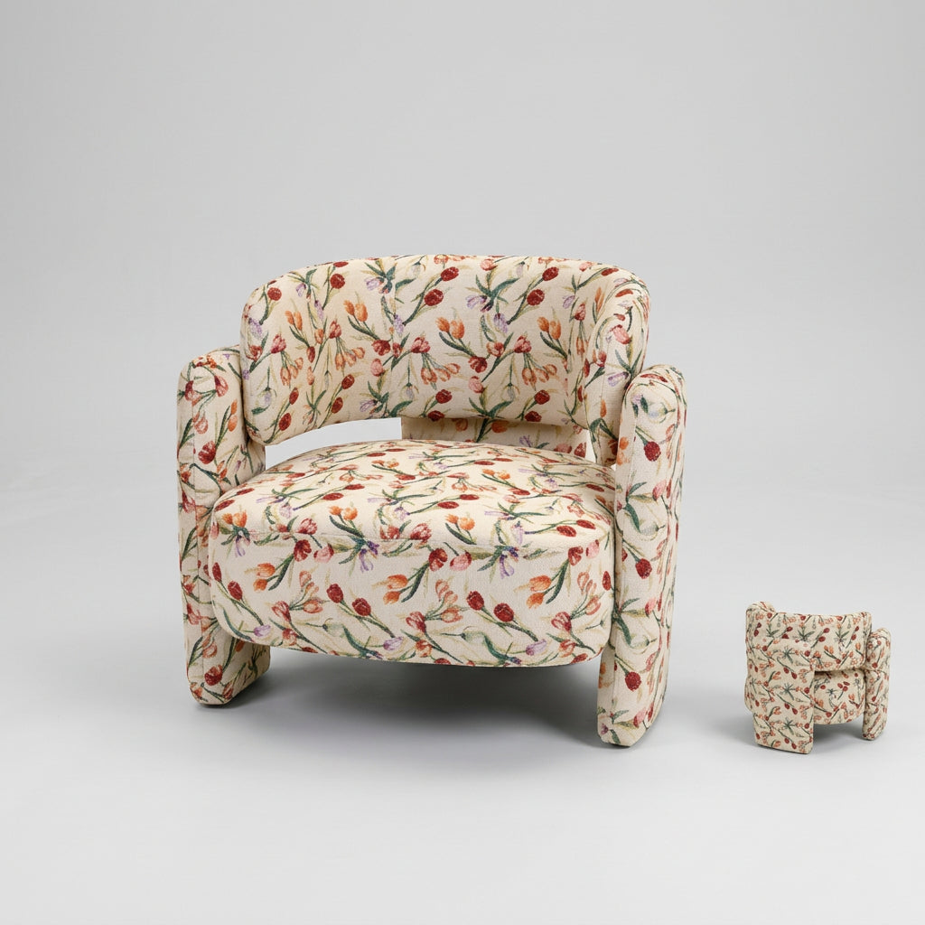 FLORA Ivory Floral Fabric Armchair