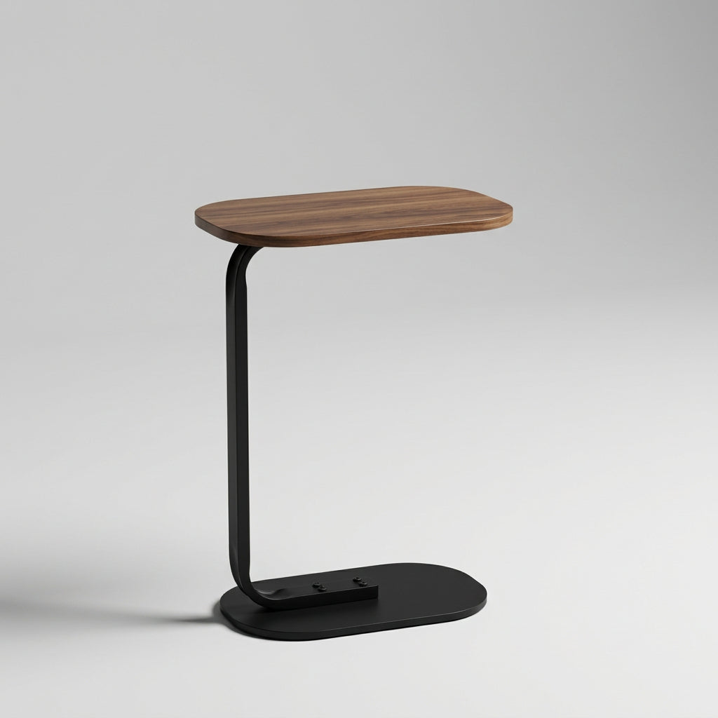 LINO Walnut &Black Steel C-Shaped Side Table