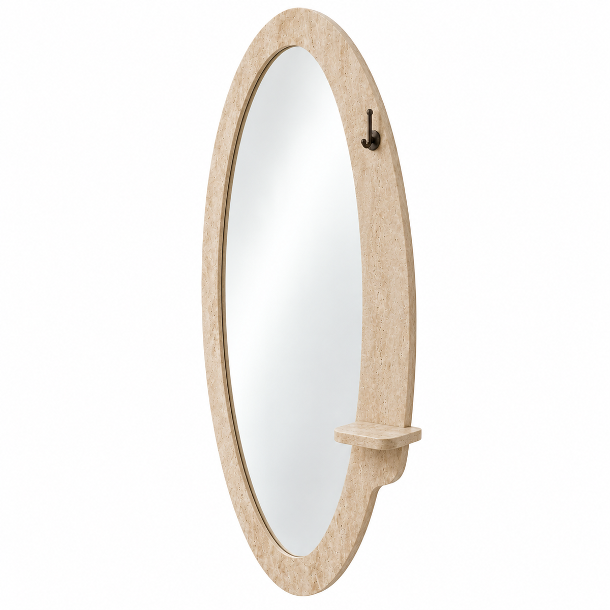 Elara Travertine Mirror with Shelf & Hook – 160 × 60 cm