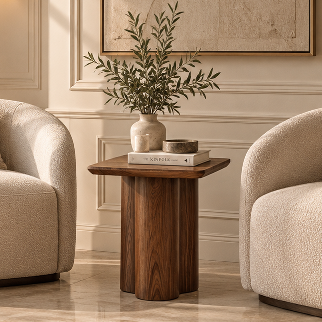 Noma Walnut Side Table – 45 × 45 × 55 cm
