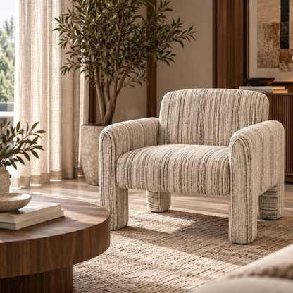 ARLO Ivory Striped Fabric Armchair