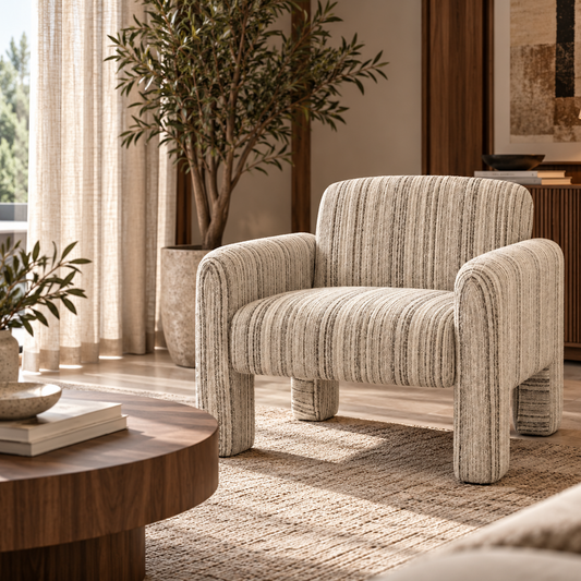 ARLO Ivory Striped Fabric Armchair