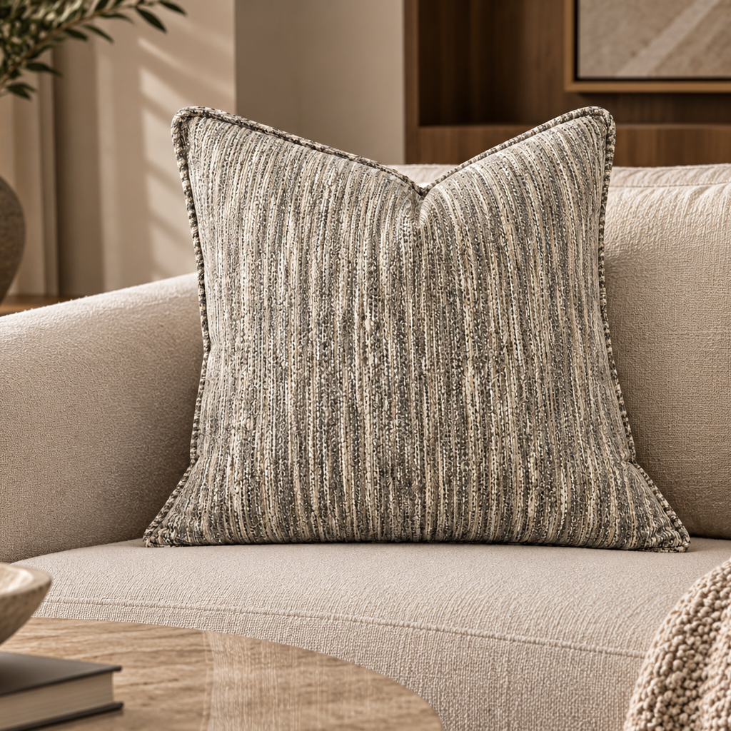 Textured Striped Decorative Cushion – Sand