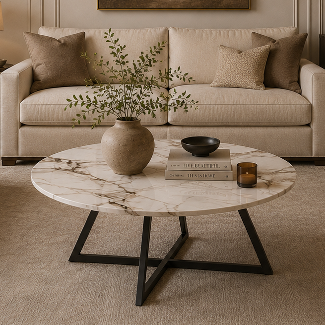 Ilyra Geometric Marble-Effect Coffee Table