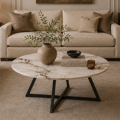 Ilyra Geometric Marble-Effect Coffee Table