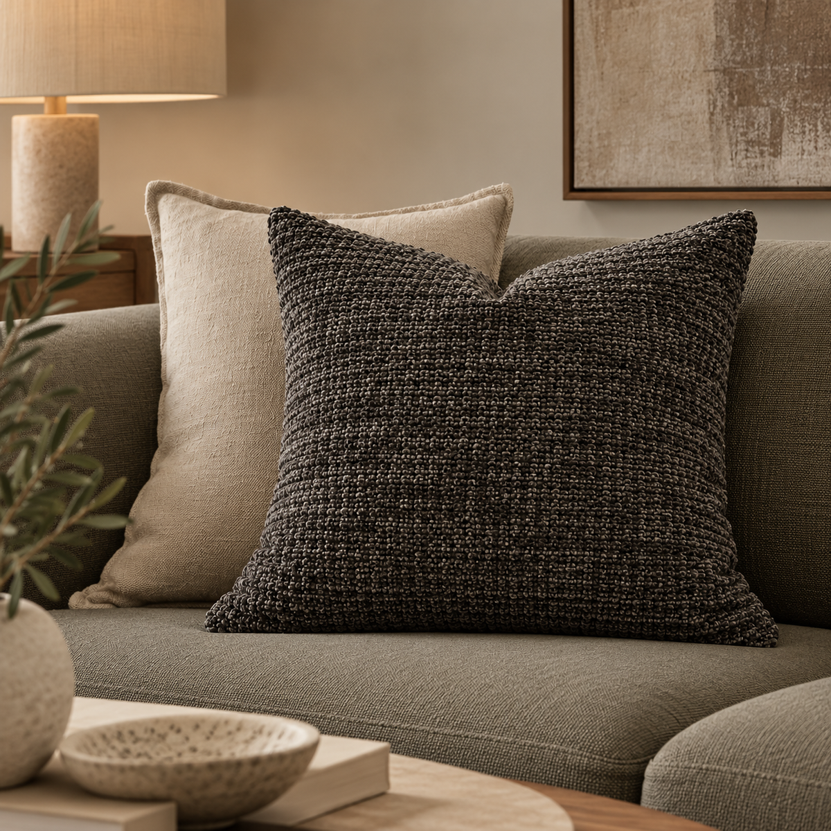 Textured Charcoal Cushion – 50×50 cm