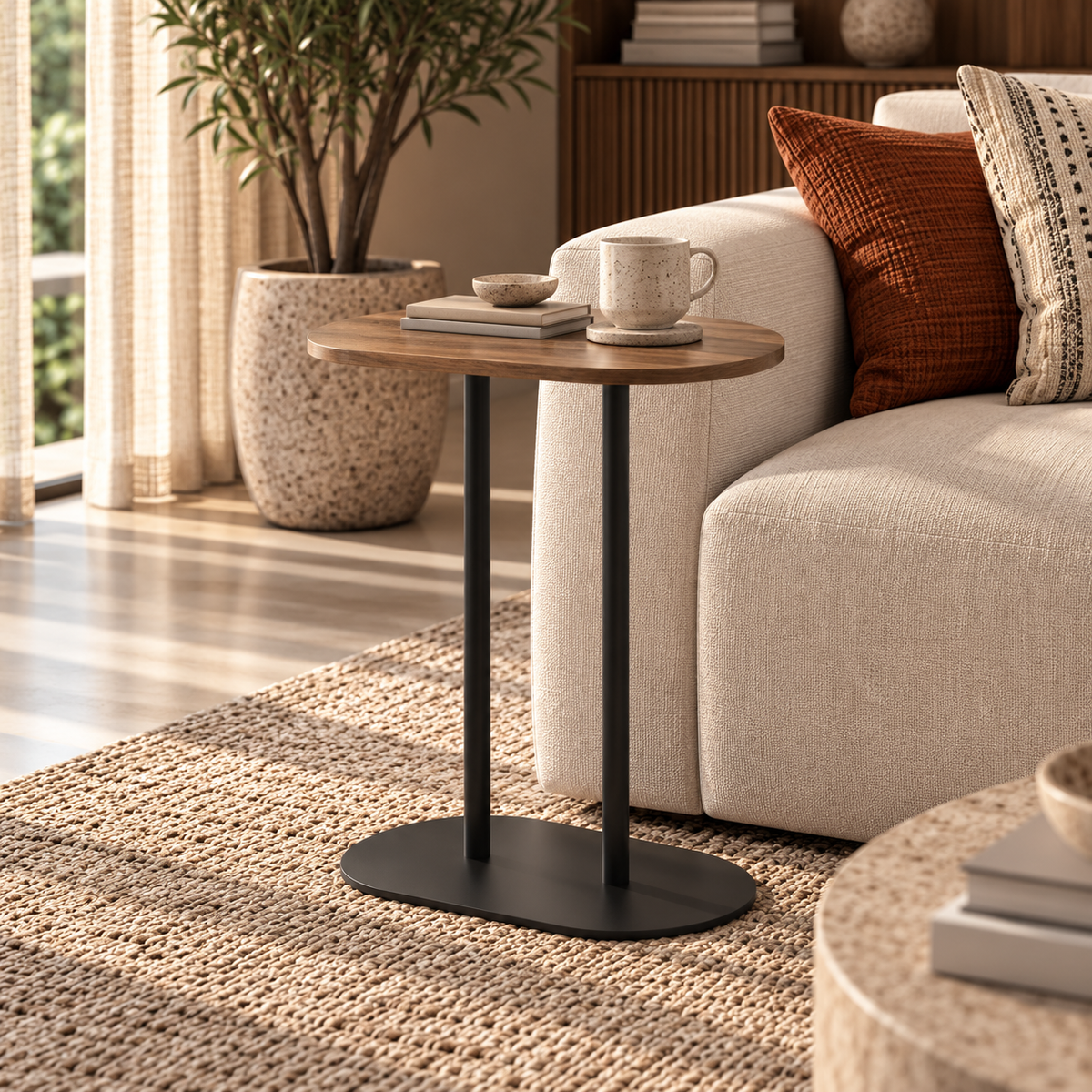 ELIO Walnut & Black Metal Side Table