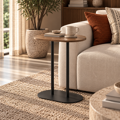 ELIO Walnut & Black Metal Side Table