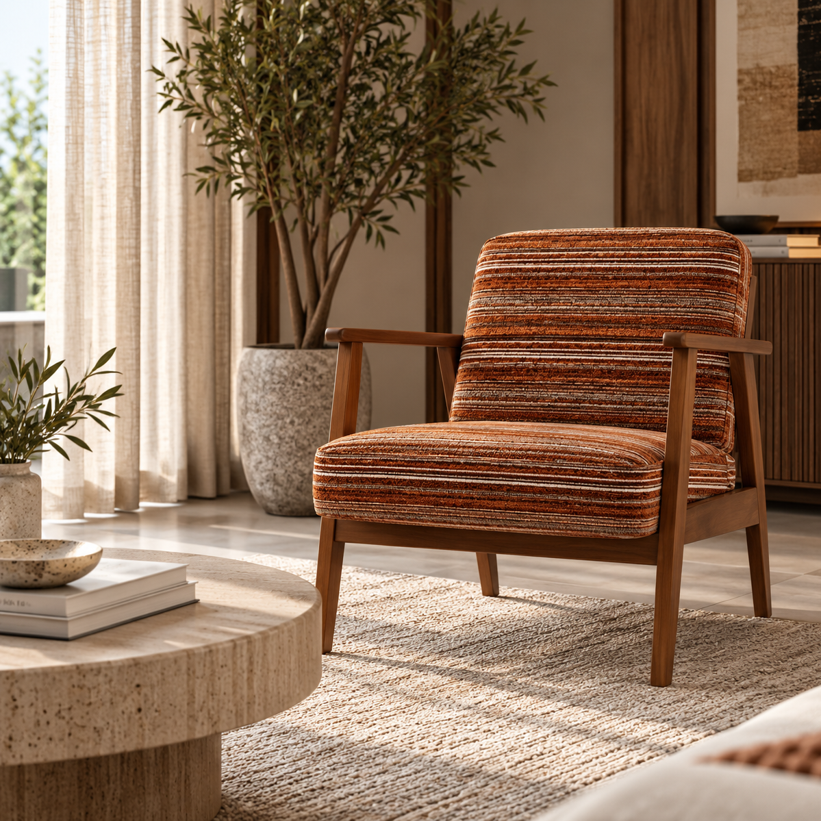 RETRO Rust Striped Wooden Armchair