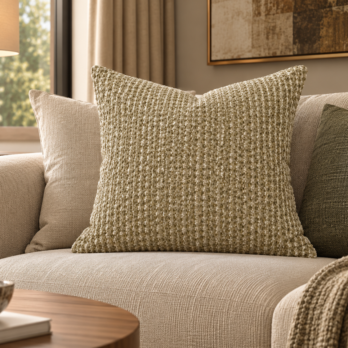 Sage Textured Cushion – 50×50 cm