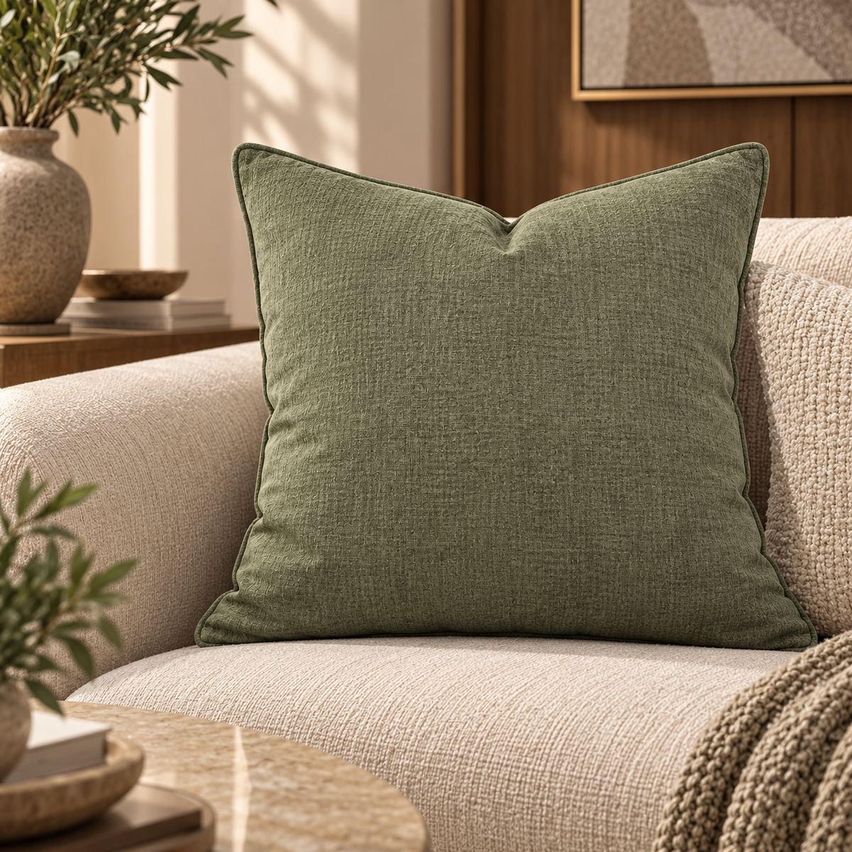 Textured Decorative Cushion – Sage Green – 50 × 50 cm