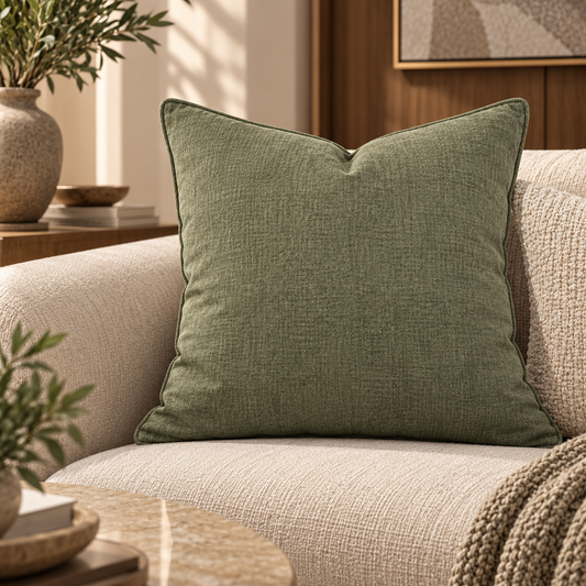 Textured Decorative Cushion – Olive Green – 50 × 50 cm