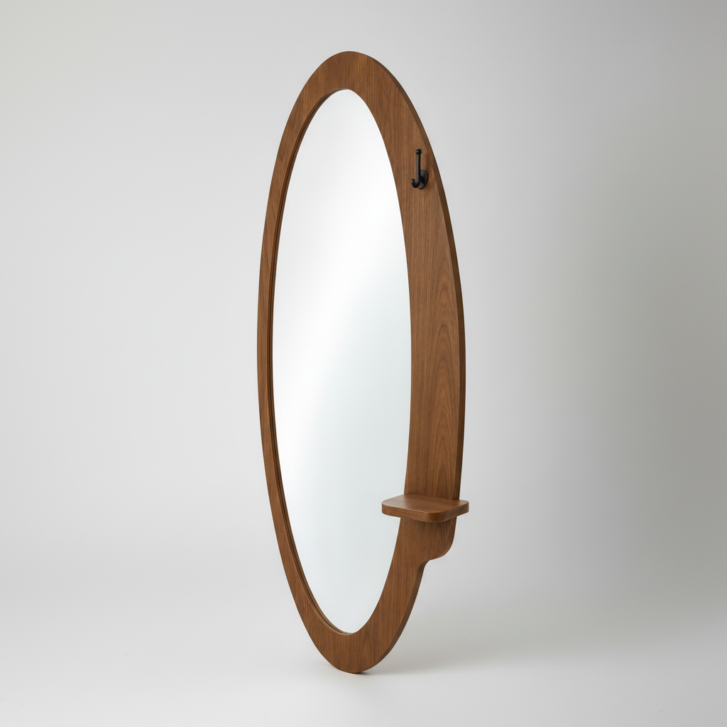 Elara Walnut Mirror with Shelf& Hook – 160 × 60 cm