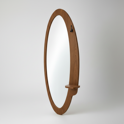Elara Walnut Mirror with Shelf& Hook – 160 × 60 cm