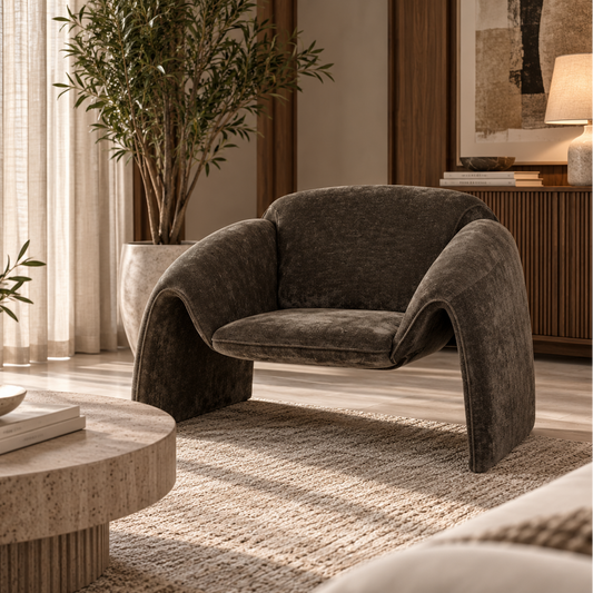 VELORA Charcoal Grey Velvet Armchair