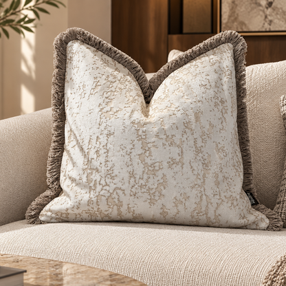 Luxury Abstract Decorative Cushion with Fringe – 50cm x 50cm