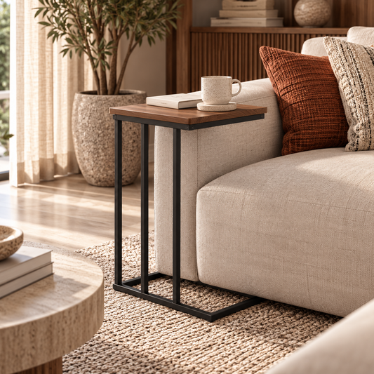 AXEL Walnut &Black Steel C-Shaped Side Table