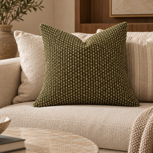 Textured Striped Decorative Cushion – olive 50cm x 50cm