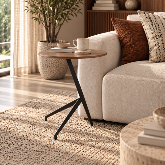 ZENO Walnut &Black Metal Side Table