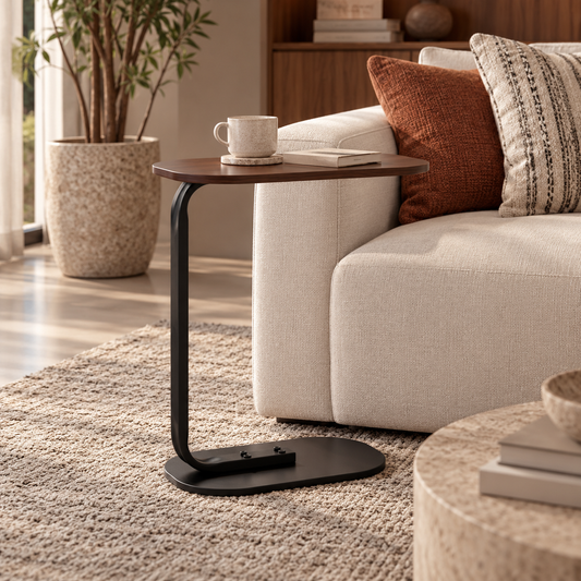 LINO Walnut &Black Steel C-Shaped Side Table