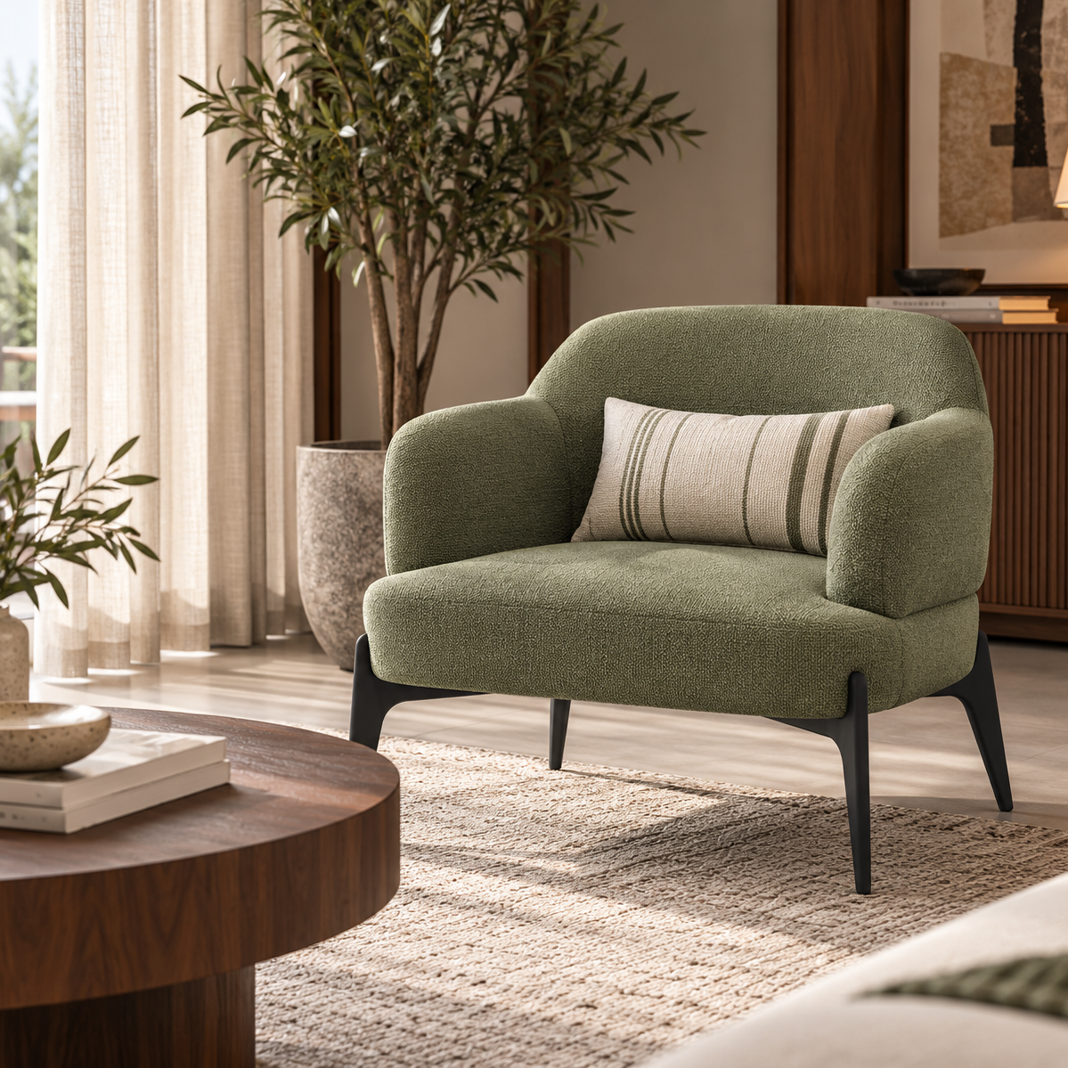 RUSTA Sage Green Fabric Armchair