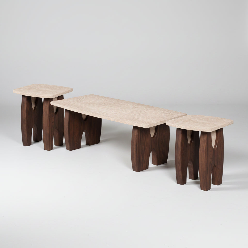Vista Coffee Table Set - Travertine & dark wood