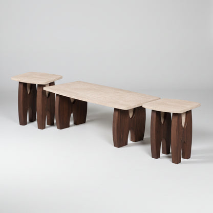 Vista Coffee Table Set - Travertine & dark wood