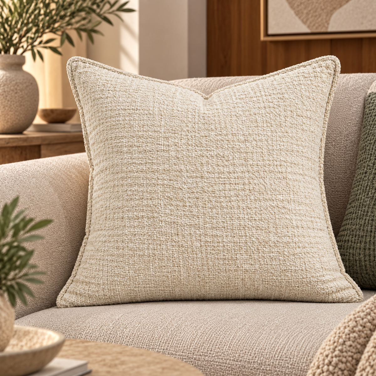 Textured Decorative Cushion – Oatmeal – 50 × 50 cm