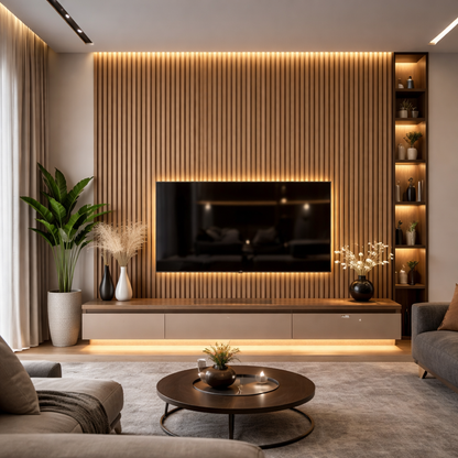 لوحة جدارية ثلاثية الأبعاد من PS مقاس 122×21×3000 مم - بني
