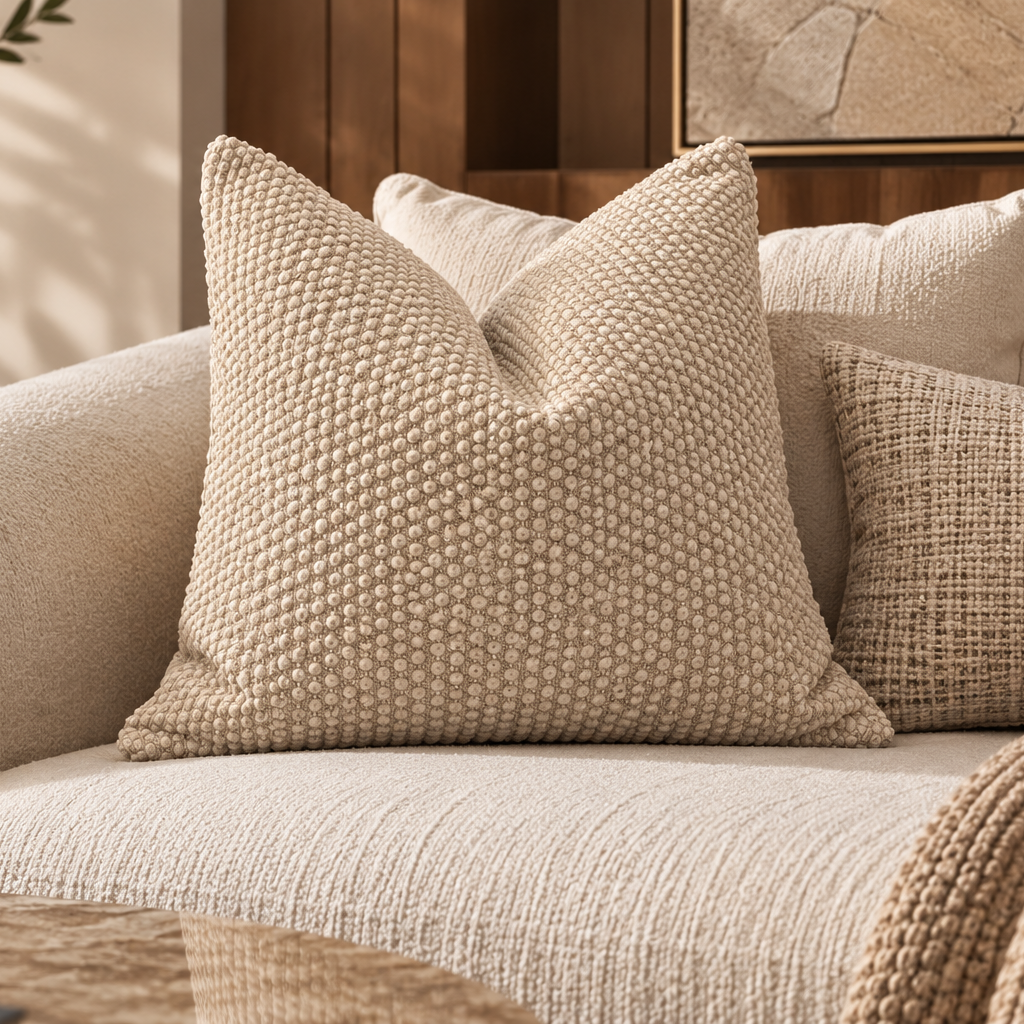 Waffle Textured Decorative Cushion – Oatmeal 50cm x 50cm