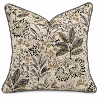 Botanical Charcoal Piping Cushion – 50 × 50 cm