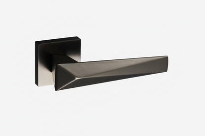 Modern door handle with a geometric design on a white background