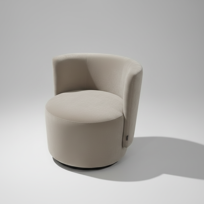 Green armchair or bench  with fabric swatches on a neutral background