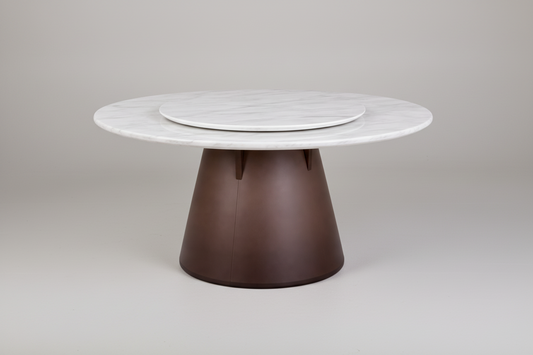 Luxury Marble Dining Table | Leather Legs & Wood Accents | 150cm