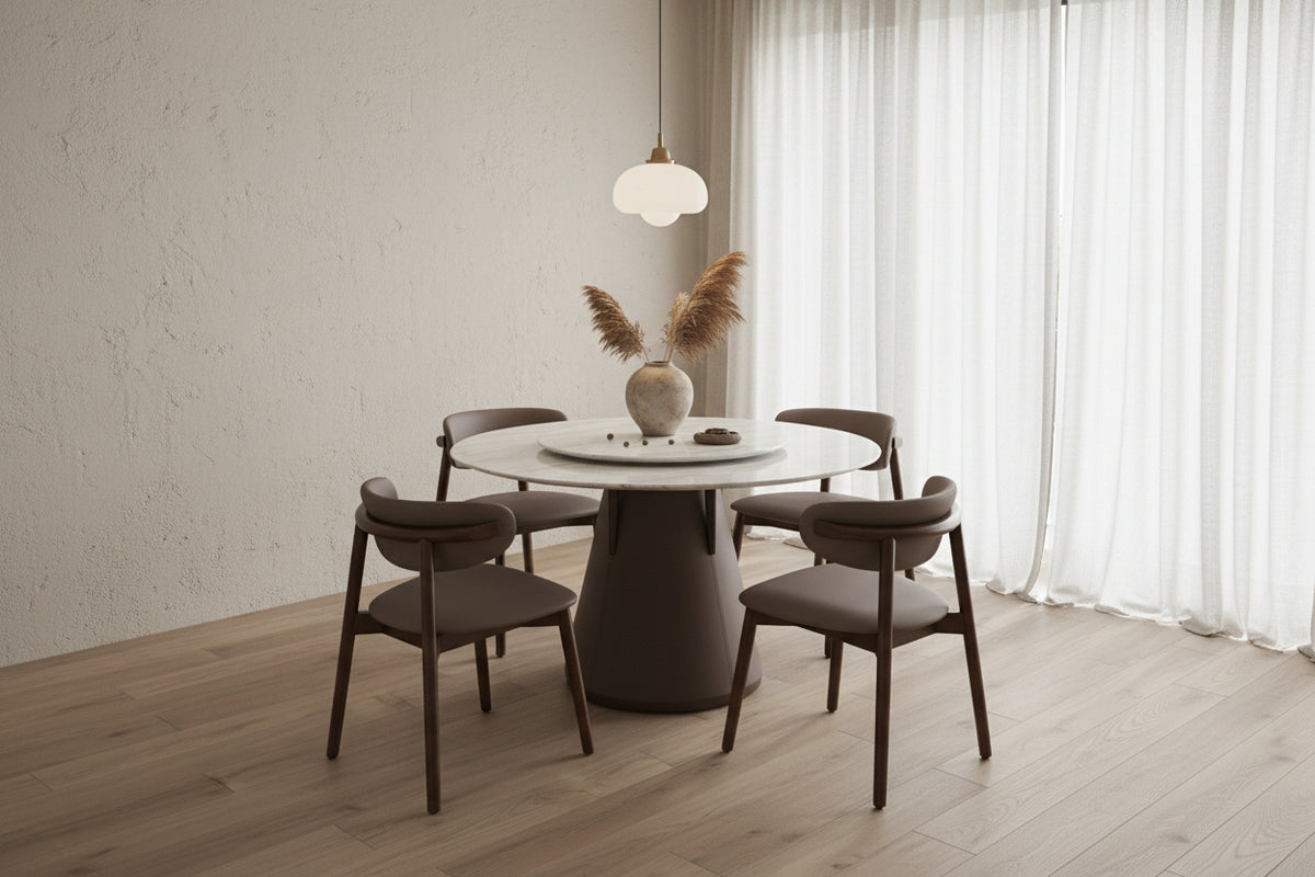 Luxury Marble Dining Table | Leather Legs & Wood Accents | 150cm