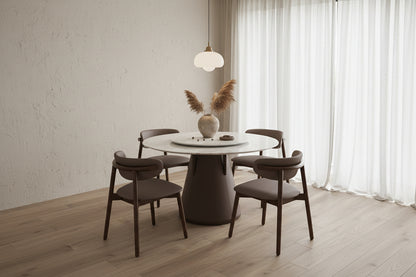 Luxury Marble Dining Table | Leather Legs & Wood Accents | 150cm