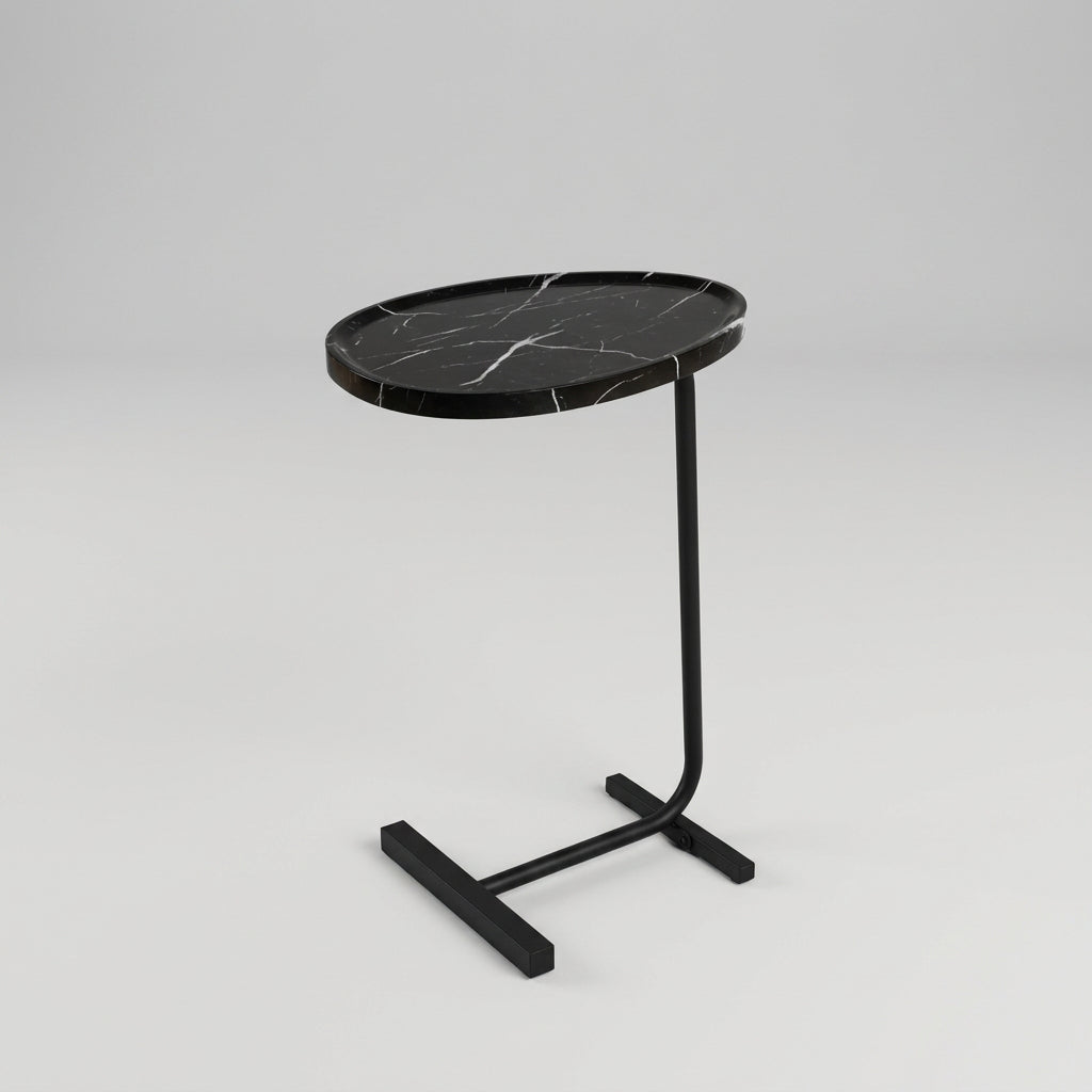 MARLO Black Marble-Effect C-Shaped Side Table