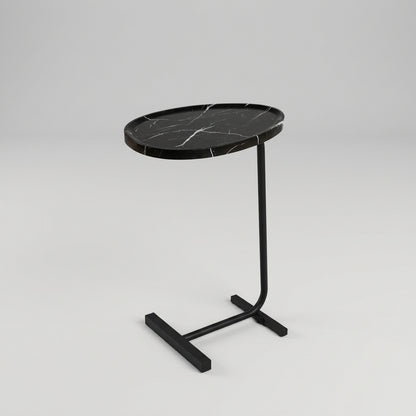 MARLO Black Marble-Effect C-Shaped Side Table