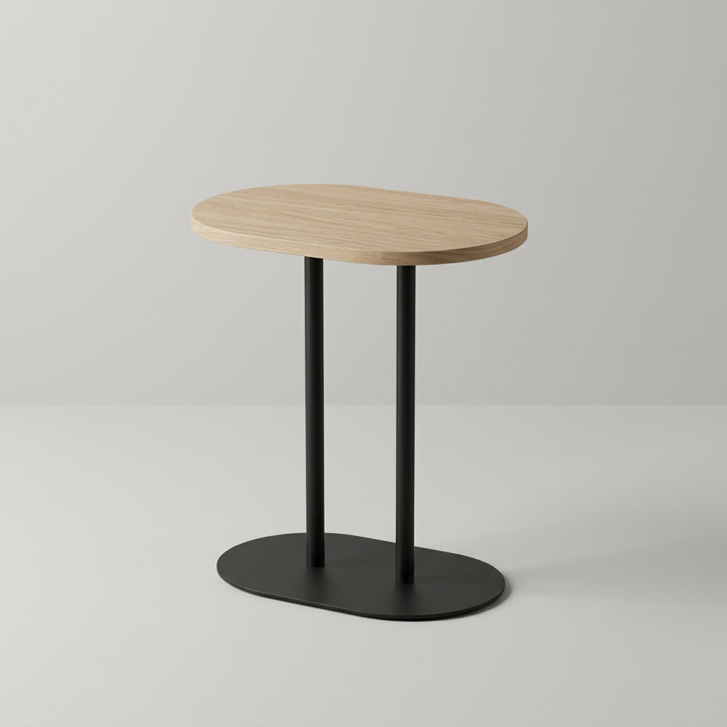 ELIO Travertine-Effect &Black Metal Side Table