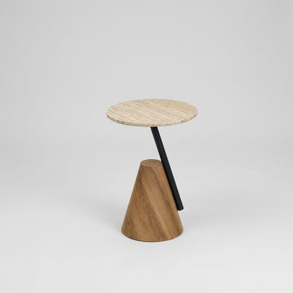 ARDEN Natural Wood& Travertine-Effect Side Table