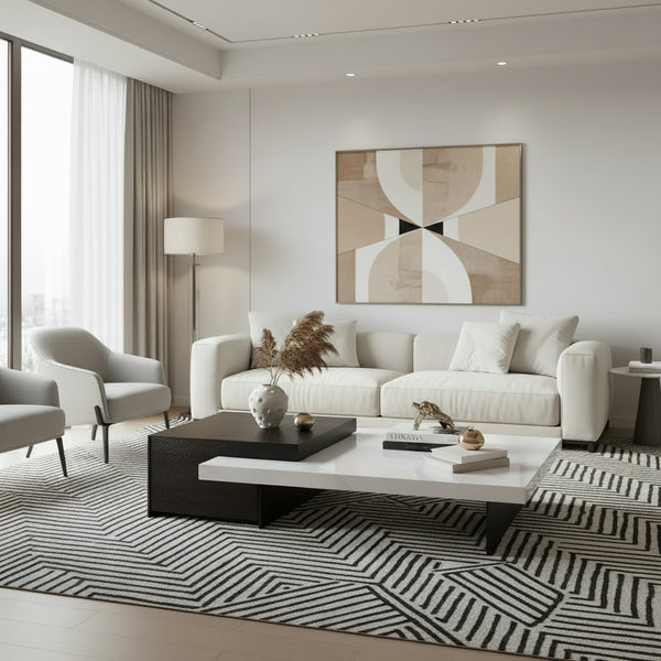 Two coffee tables, one dark wood and one white, on a white background