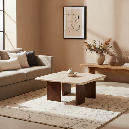 Wooden table with a light wooden top and dark wooden legs on a white background