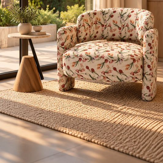 FLORA Ivory Floral Fabric Armchair