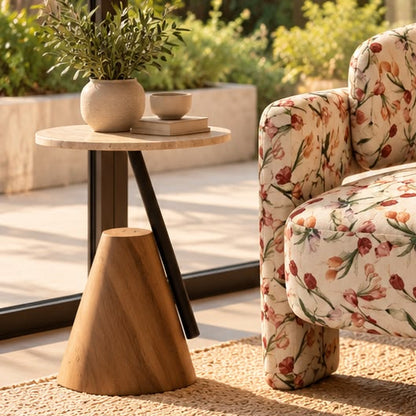 ARDEN Natural Wood& Travertine-Effect Side Table