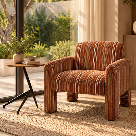 ARLO Rust Striped Fabric Armchair