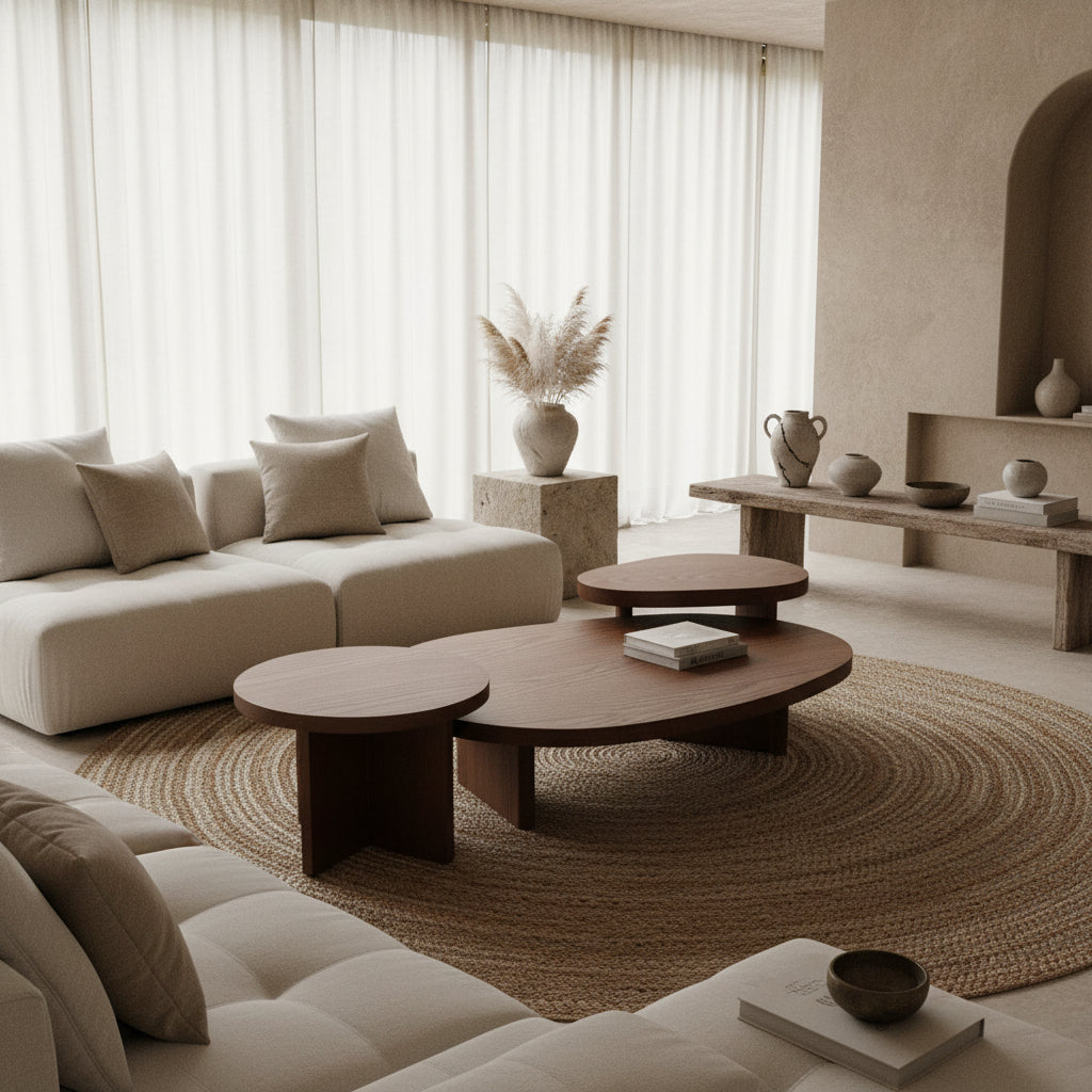 Wooden coffee table set on a white background