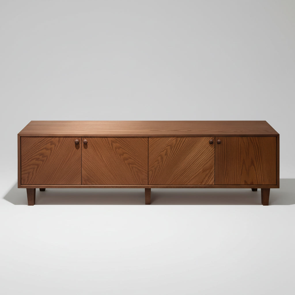 Wooden cabinet with three doors on a white background